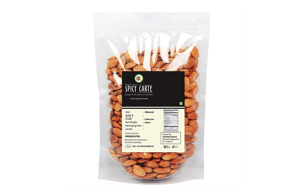 Spicy Carte Premium Californian Almonds    Pack  500 grams